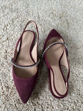 Stuart Weitzman Maroon Slingback Flats with Rhinestone Detail